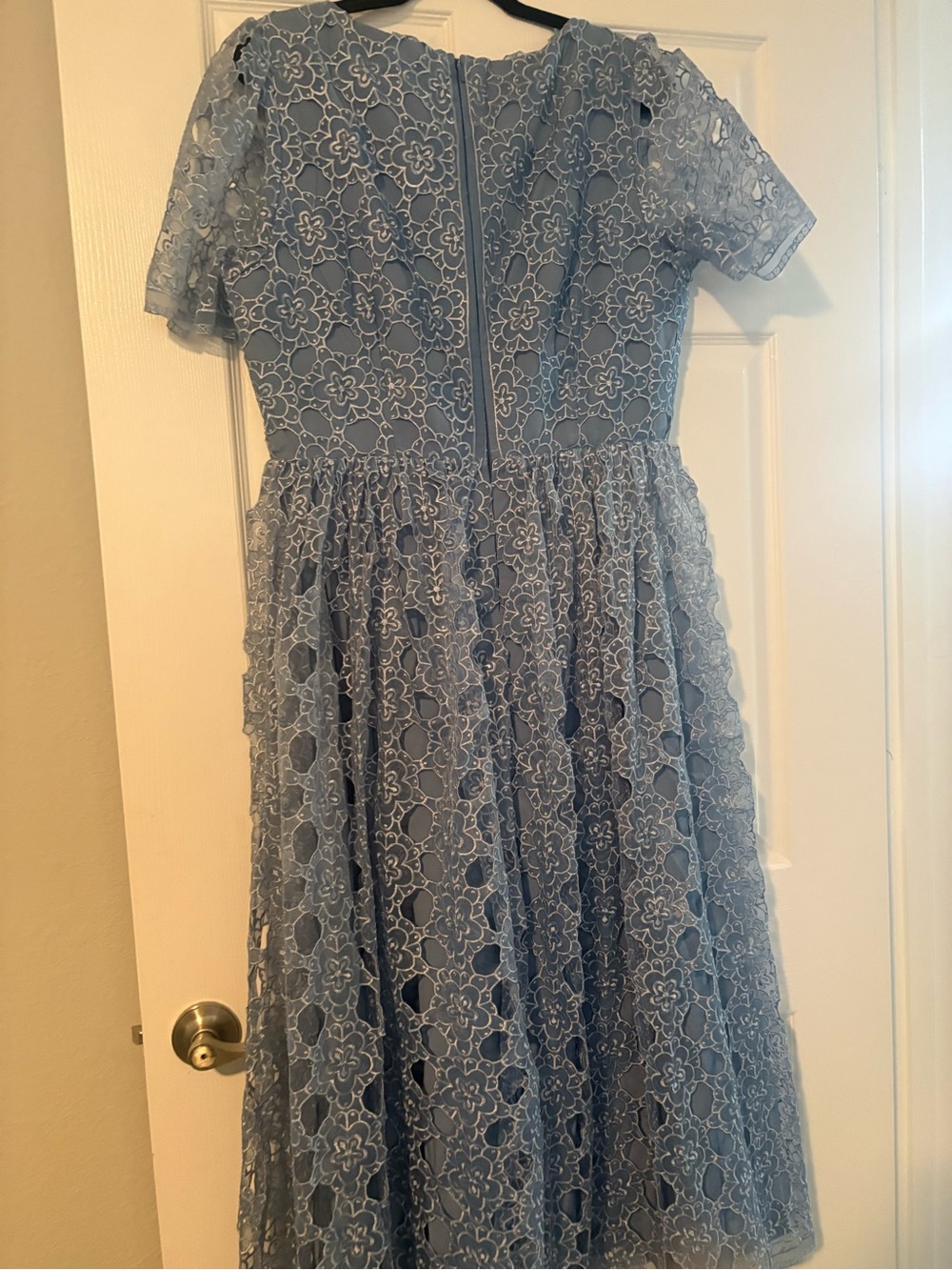 Lace Overlay Light Blue Formal Dress